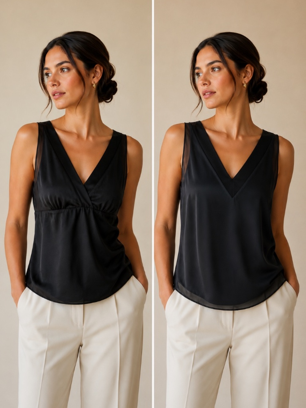 2 silk black camisole XL Michael Kors babydoll sheer trim luxury office capsule